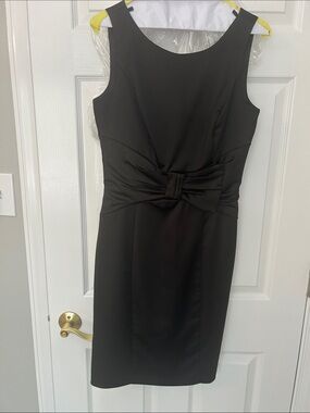 White House Black Market Black Sleeveless Midi Dress with Waist Bow Accent